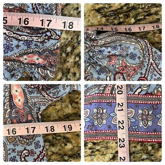 Talbots GARDEN PAISLEY TIE NECK TOP Womens' XS Blue Willow  peasant Boho - Picture 6 of 9